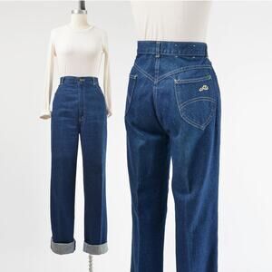 Vintage 80s Dark Wash Jeans High Waisted Slim Fit Straight Leg Jeans 31 waist
